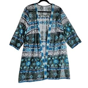 Catherines Open Front Shear Top Short Sleeve Artsy Size 1X